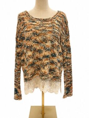 BKE Marled Open-Knit Lace Hem Sweater – Size Medium